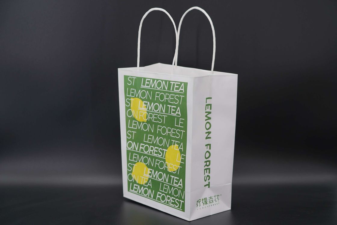 Sturdy White Paper Carrier Bags Renewable Retail Paper Bags With Handles