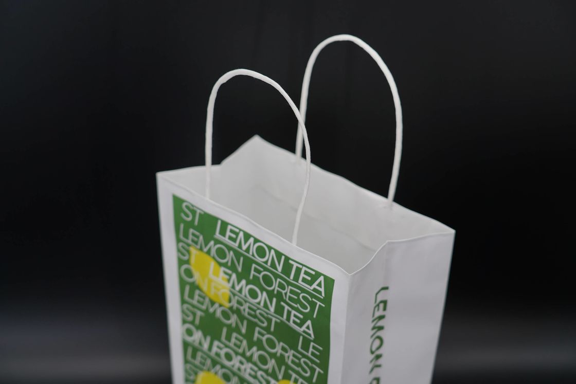 Sturdy White Paper Carrier Bags Renewable Retail Paper Bags With Handles