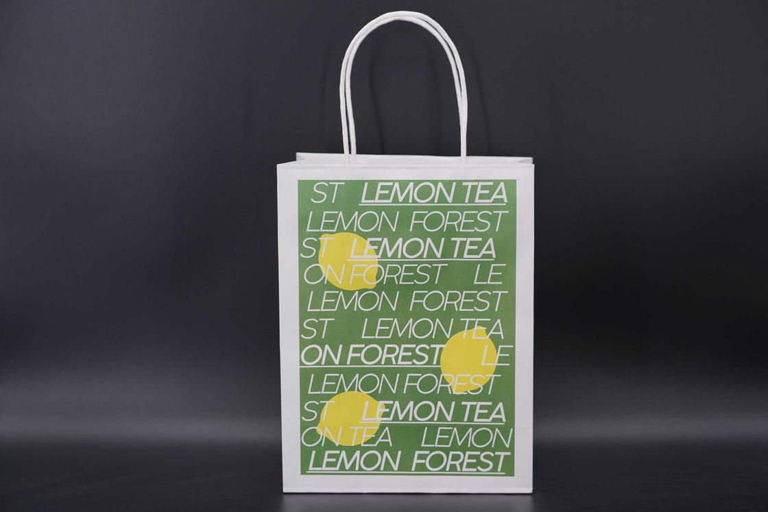 Sturdy White Paper Carrier Bags Renewable Retail Paper Bags With Handles